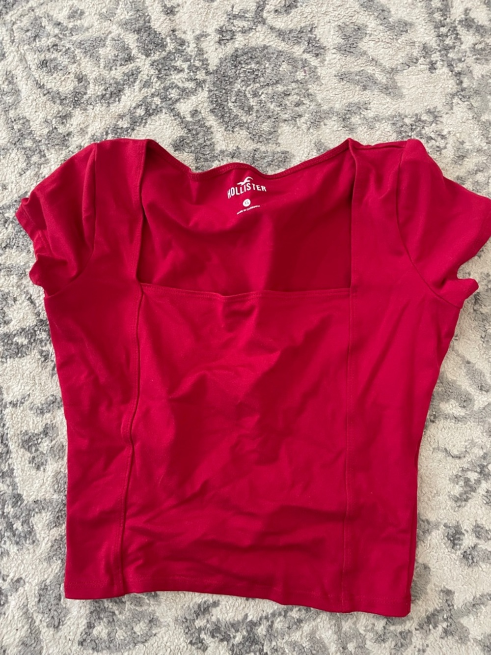 Hollister Women's Bright Red Square Neck Short Sleeve Tee